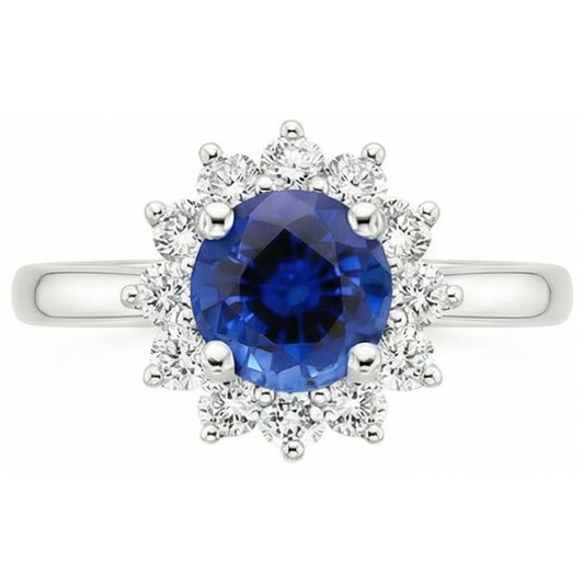 2.20 Karat Runder Ceylon Saphir Ring Aus der Erde Abgebauter Natürlicher Diamant Schmuck Gold Weiß 14K