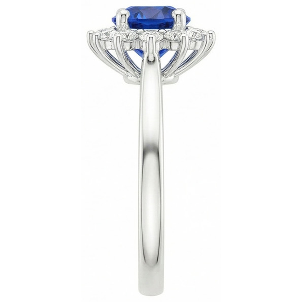 2.20 Karat Runder Ceylon Saphir Ring Aus der Erde Abgebauter Natürlicher Diamant Schmuck Gold Weiß 14K