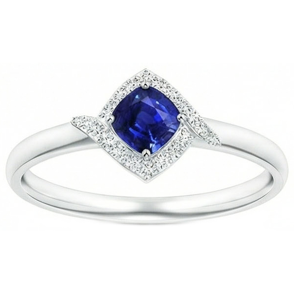2.25 Karat Ceylon Saphir und Aus der Erde Abgebauter Natürlicher Diamant Promise Ring Weißgold 14K