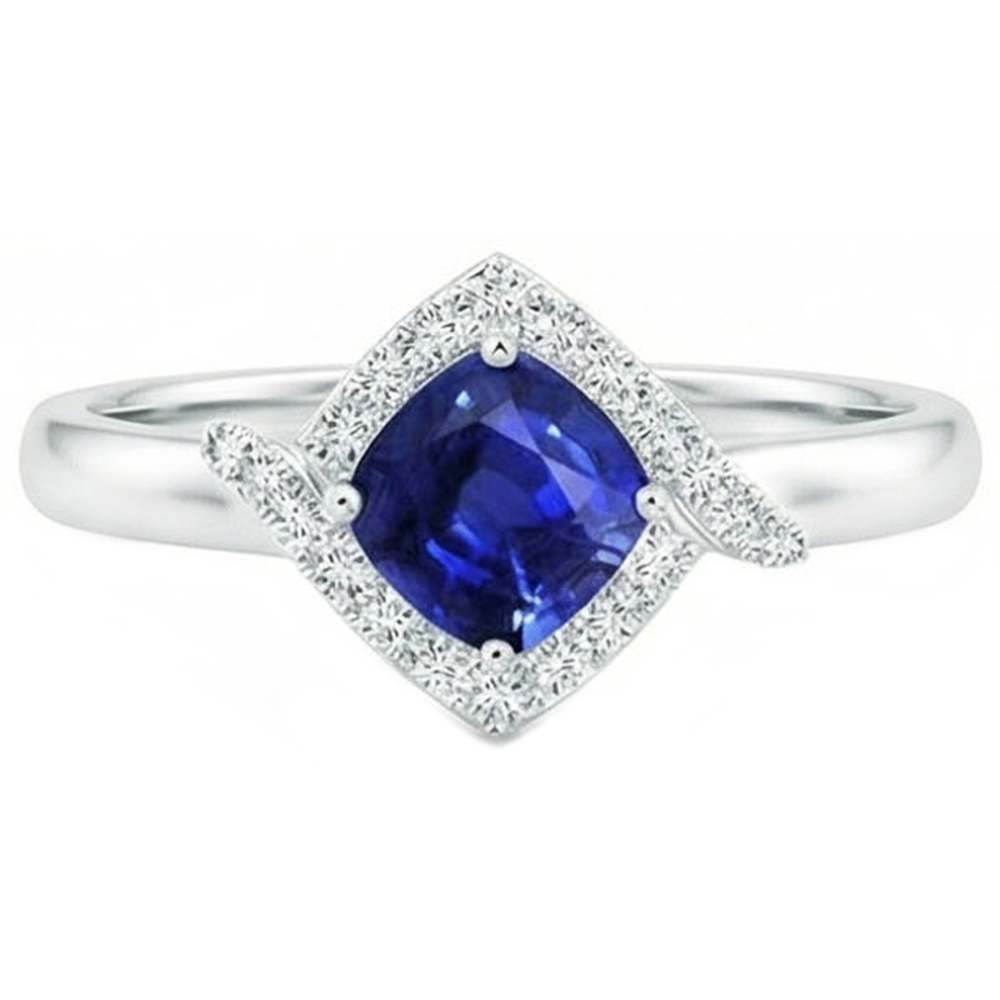 2.25 Karat Ceylon Saphir und Aus der Erde Abgebauter Natürlicher Diamant Promise Ring Weißgold 14K