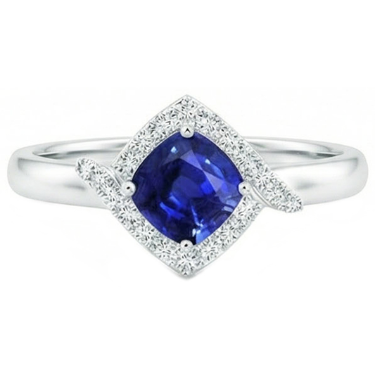 2.25 Karat Ceylon Saphir und Aus der Erde Abgebauter Natürlicher Diamant Promise Ring Weißgold 14K