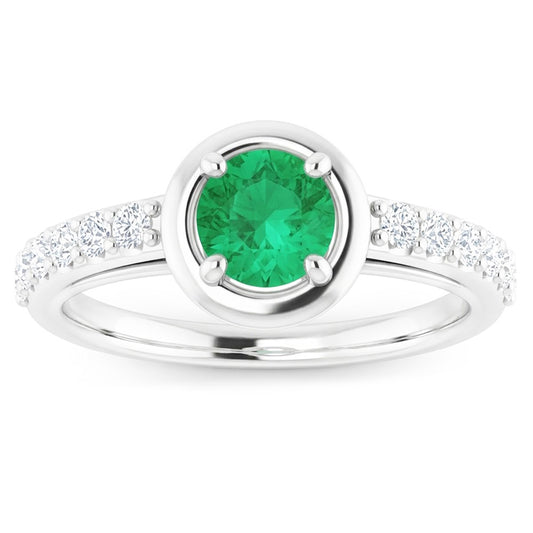 2.25 Karat Grüner Smaragd-Aus der Erde Abgebauter Natürlicher Diamant-Ring Weißgold 14K