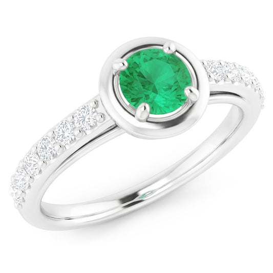 2.25 Karat Grüner Smaragd-Aus der Erde Abgebauter Natürlicher Diamant-Ring Weißgold 14K
