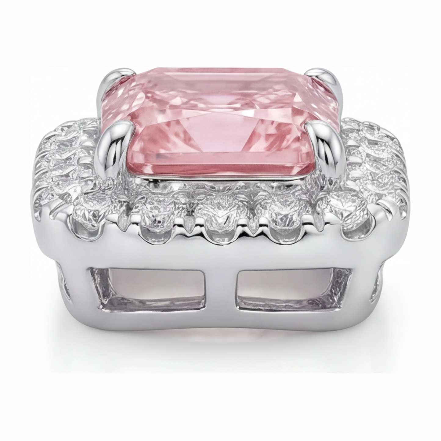 Rosa Diamant Halskette 2,25 Karat im Labor gezüchteter Radiant Halo Anhänger 14 Karat Weißgold