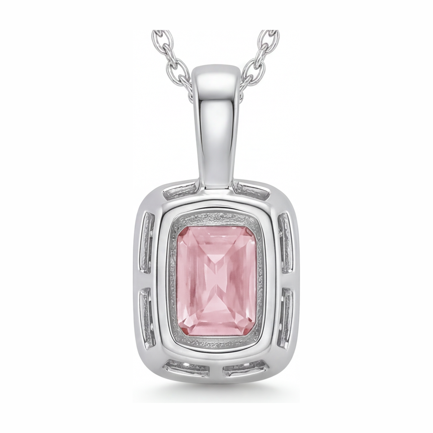 Rosa Diamant Halskette 2,25 Karat im Labor gezüchteter Radiant Halo Anhänger 14 Karat Weißgold
