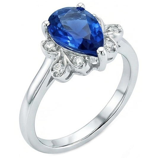 2.30 Karat Ceylon Saphir und Aus der Erde Abgebauter Natürlicher Diamant Ring Weißgold 14K
