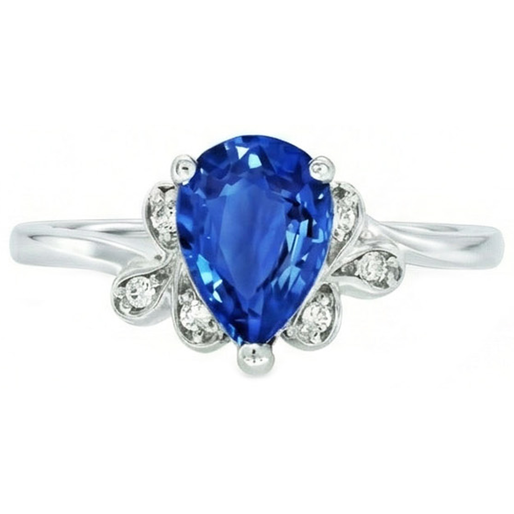 2.30 Karat Ceylon Saphir und Aus der Erde Abgebauter Natürlicher Diamant Ring Weißgold 14K