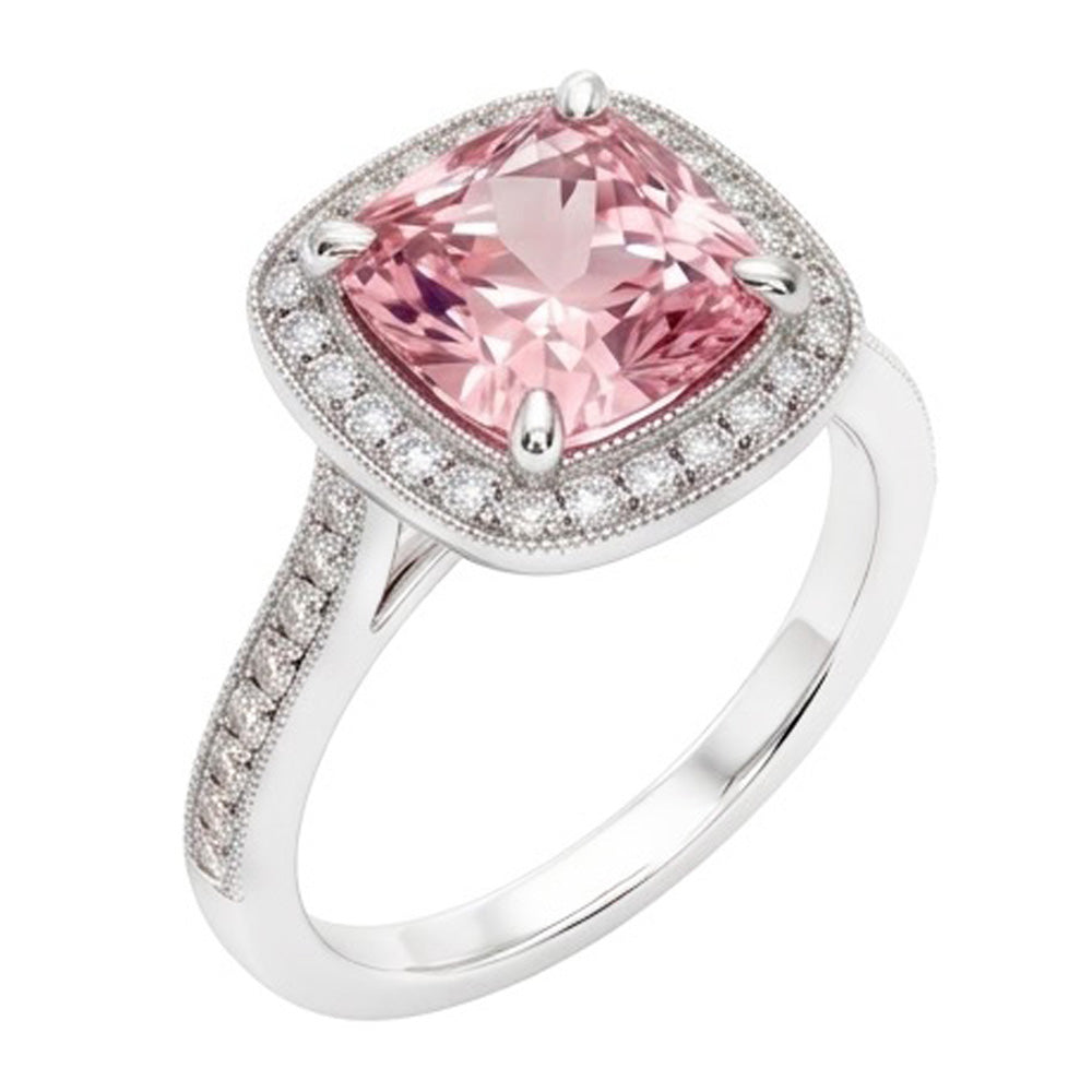 2.41 Kt Halo Kissen Rosa Edelstein Weißgold 14K Verlobungsring