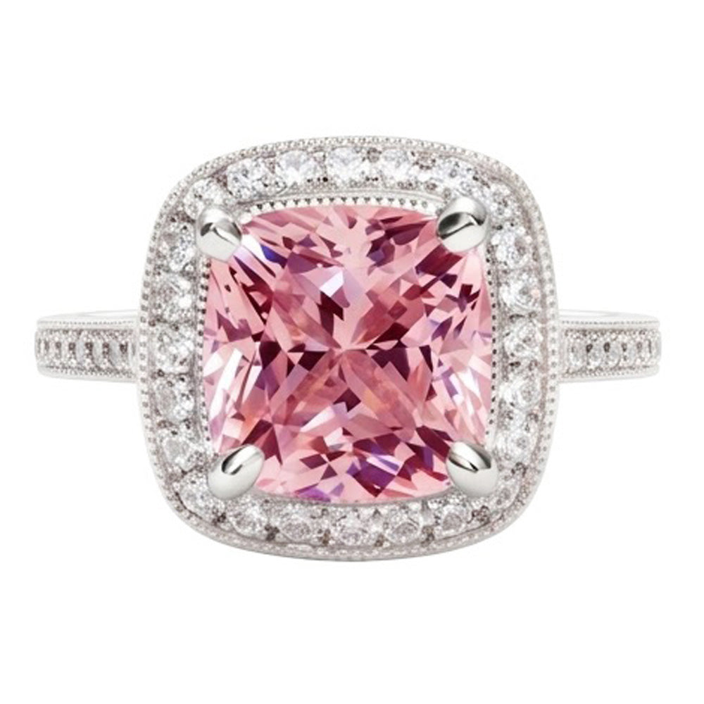 2.41 Kt Halo Kissen Rosa Edelstein Weißgold 14K Verlobungsring