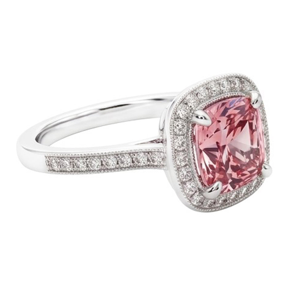 2.41 Kt Halo Kissen Rosa Edelstein Weißgold 14K Verlobungsring