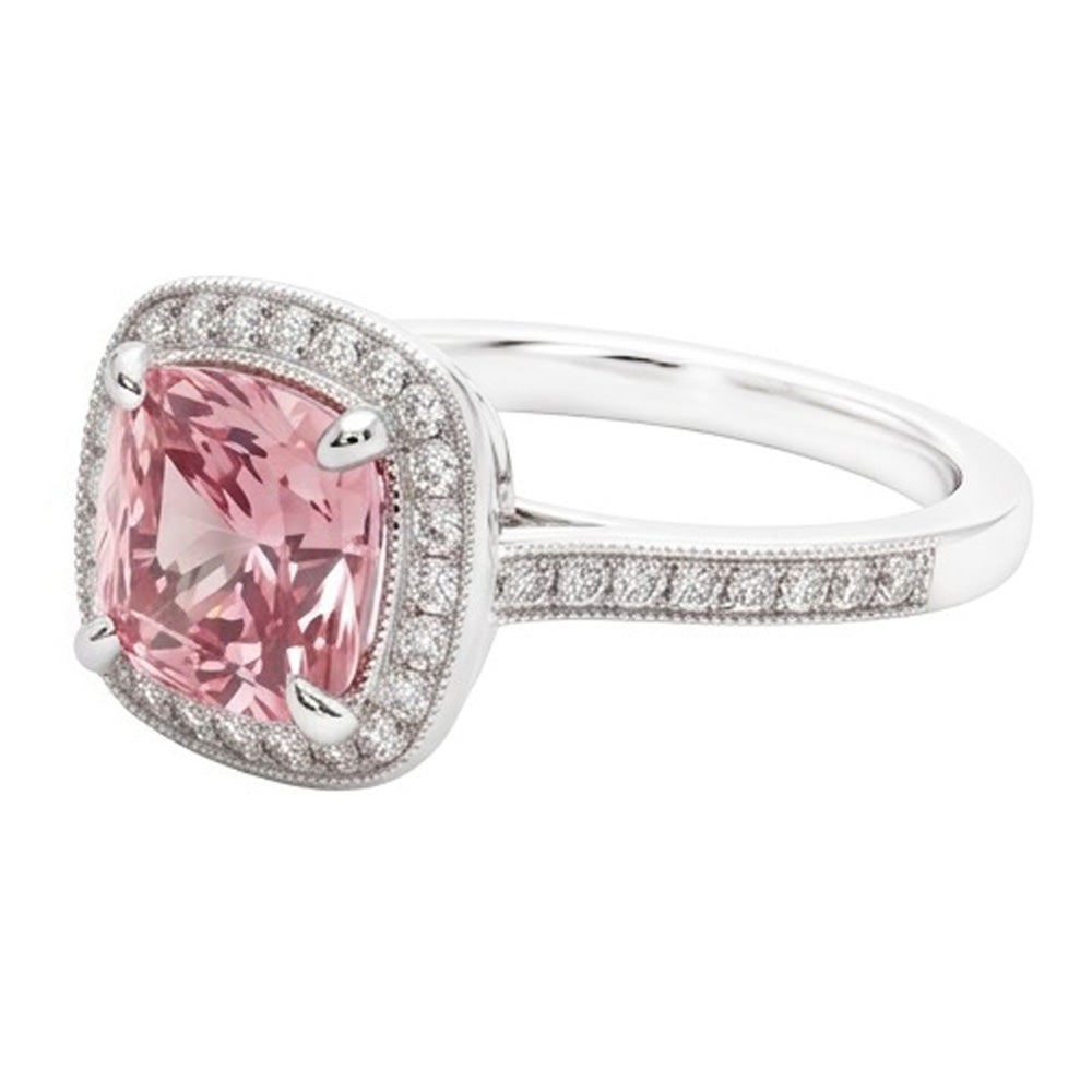 2.41 Kt Halo Kissen Rosa Edelstein Weißgold 14K Verlobungsring
