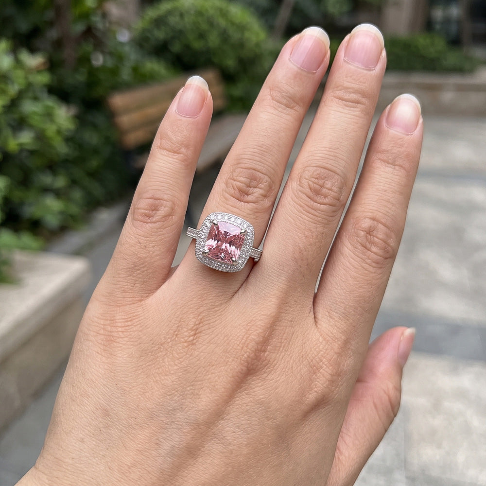 2.41 Kt Halo Kissen Rosa Edelstein Weißgold 14K Verlobungsring