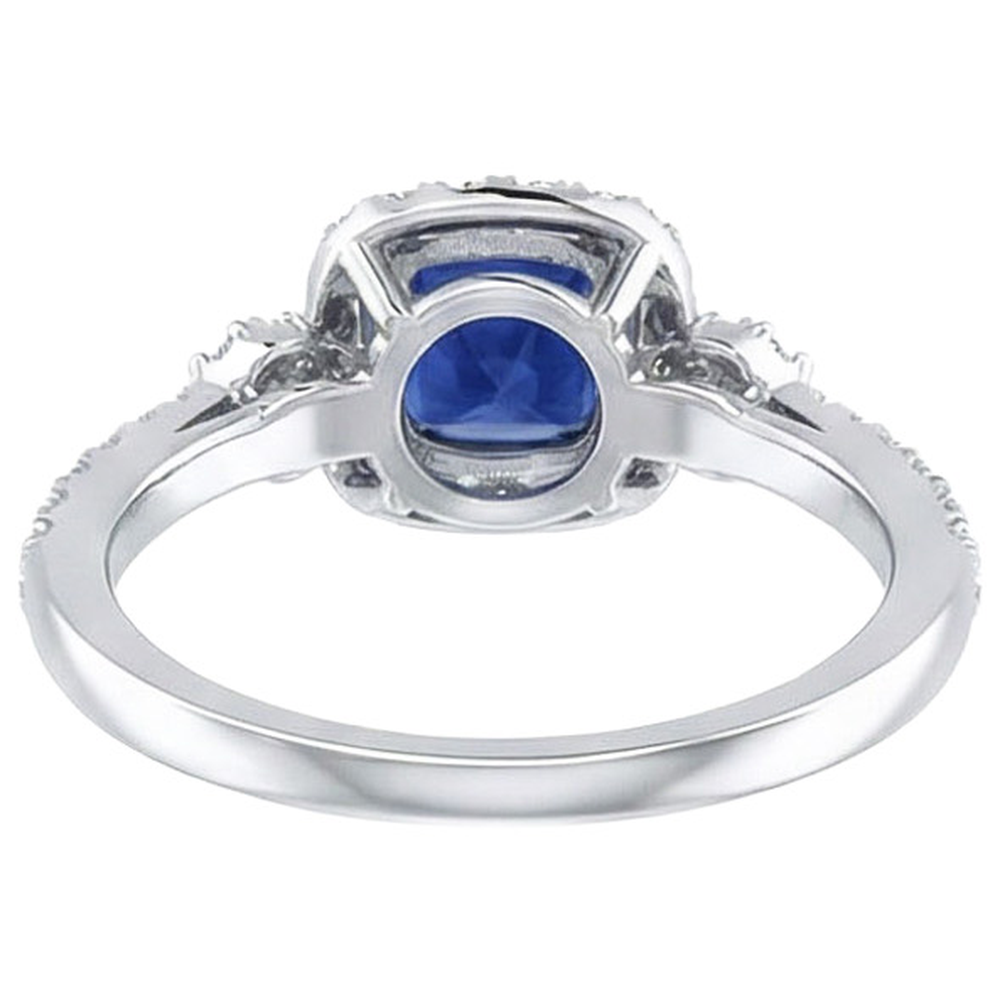 2.45 Kt. Ceylon Saphir und Aus der Erde Abgebauter Natürlicher Diamanten Halo Fancy Ring Weißgold 14K