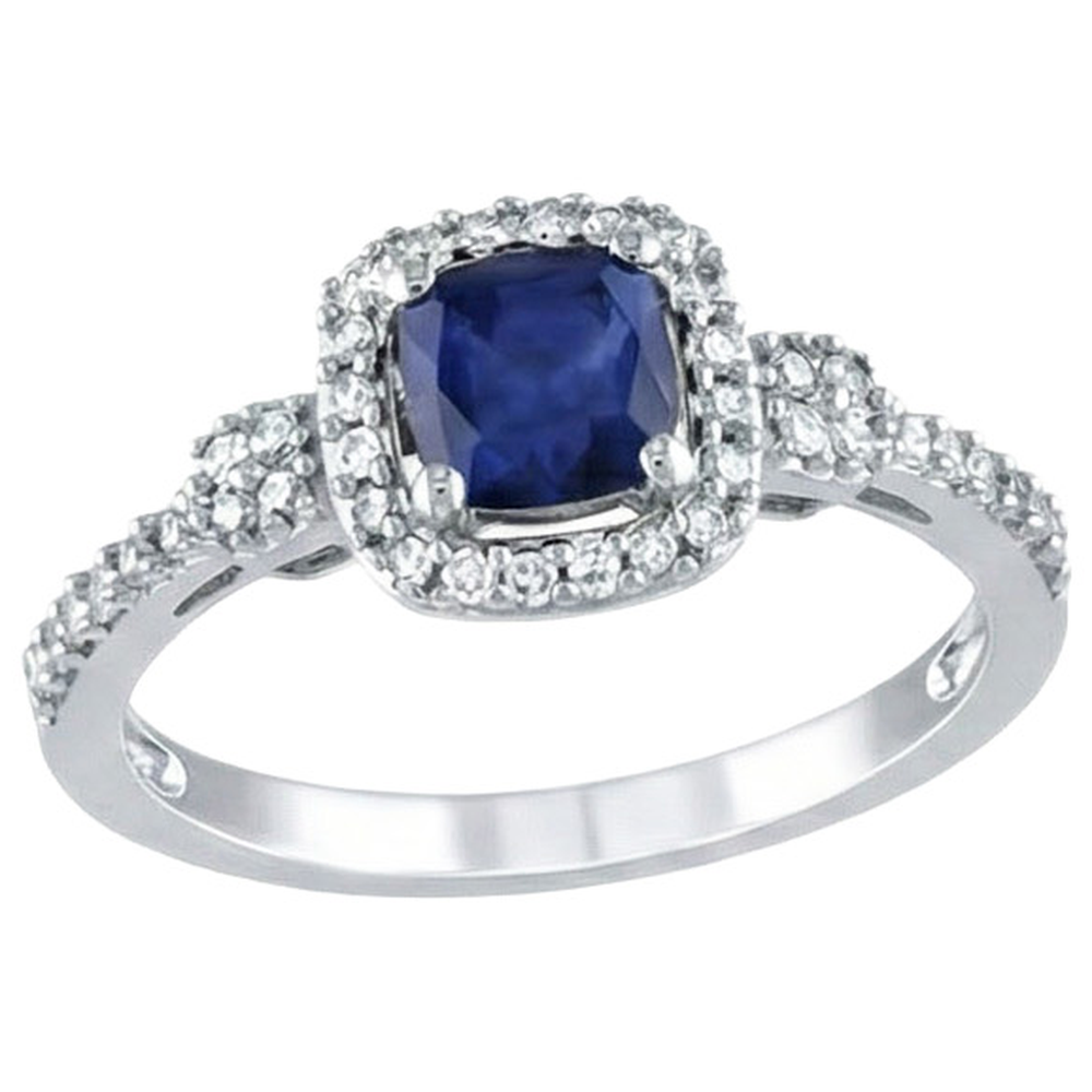 2.45 Kt. Ceylon Saphir und Aus der Erde Abgebauter Natürlicher Diamanten Halo Fancy Ring Weißgold 14K
