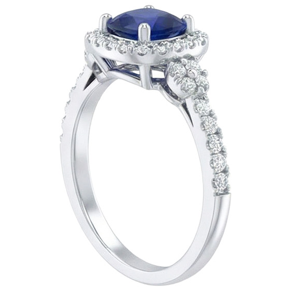 2.45 Kt. Ceylon Saphir und Aus der Erde Abgebauter Natürlicher Diamanten Halo Fancy Ring Weißgold 14K