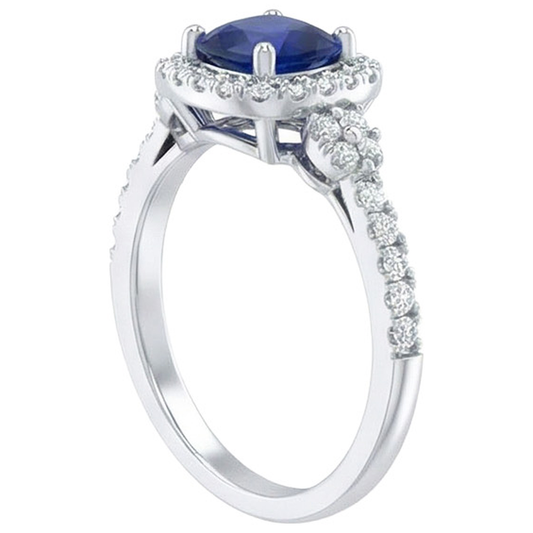 2.45 Kt. Ceylon Saphir und Aus der Erde Abgebauter Natürlicher Diamanten Halo Fancy Ring Weißgold 14K