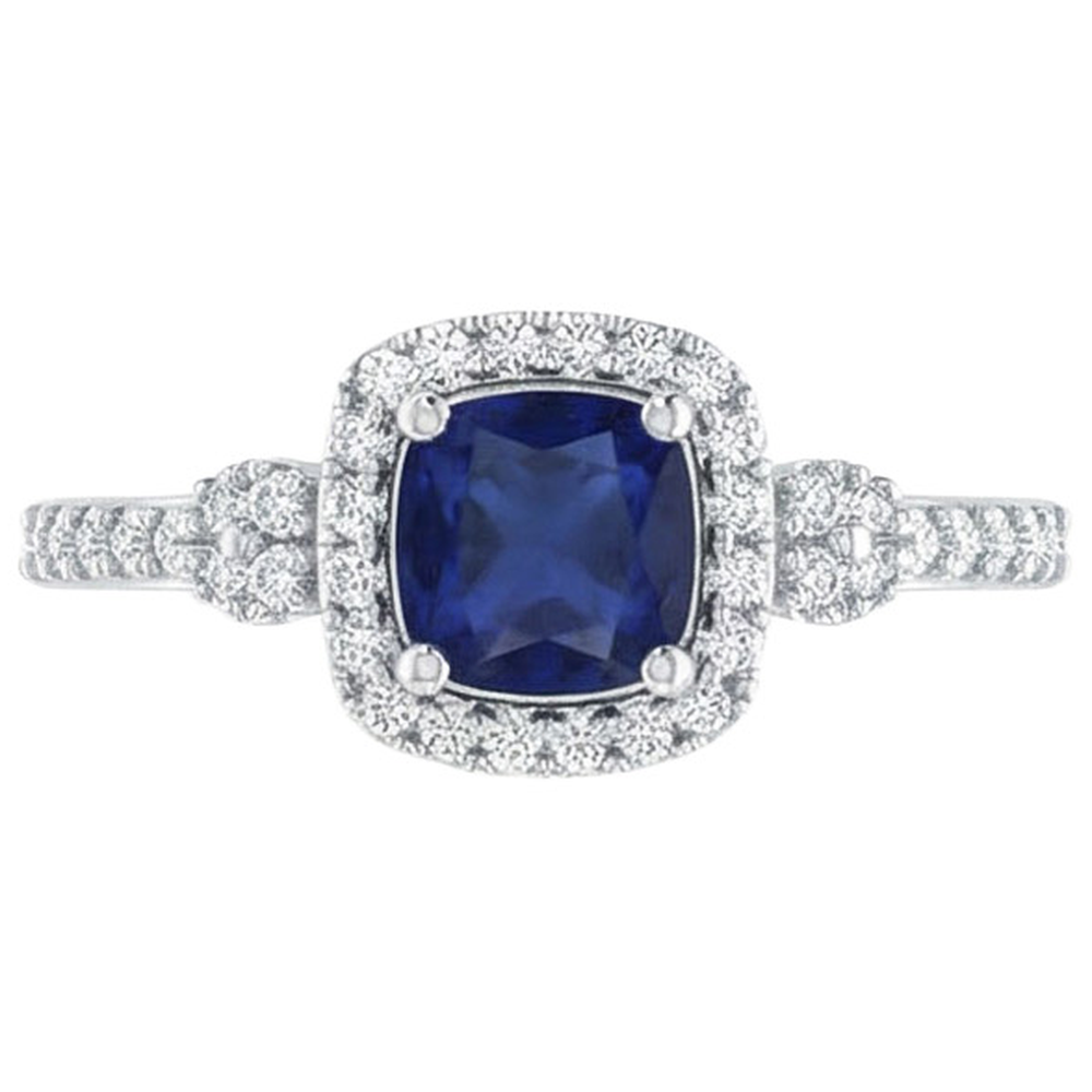 2.45 Kt. Ceylon Saphir und Aus der Erde Abgebauter Natürlicher Diamanten Halo Fancy Ring Weißgold 14K