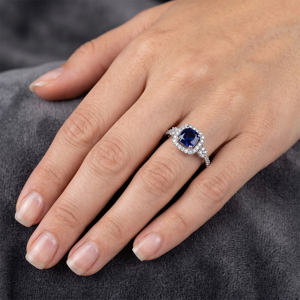 2.45 Kt. Ceylon Saphir und Aus der Erde Abgebauter Natürlicher Diamanten Halo Fancy Ring Weißgold 14K