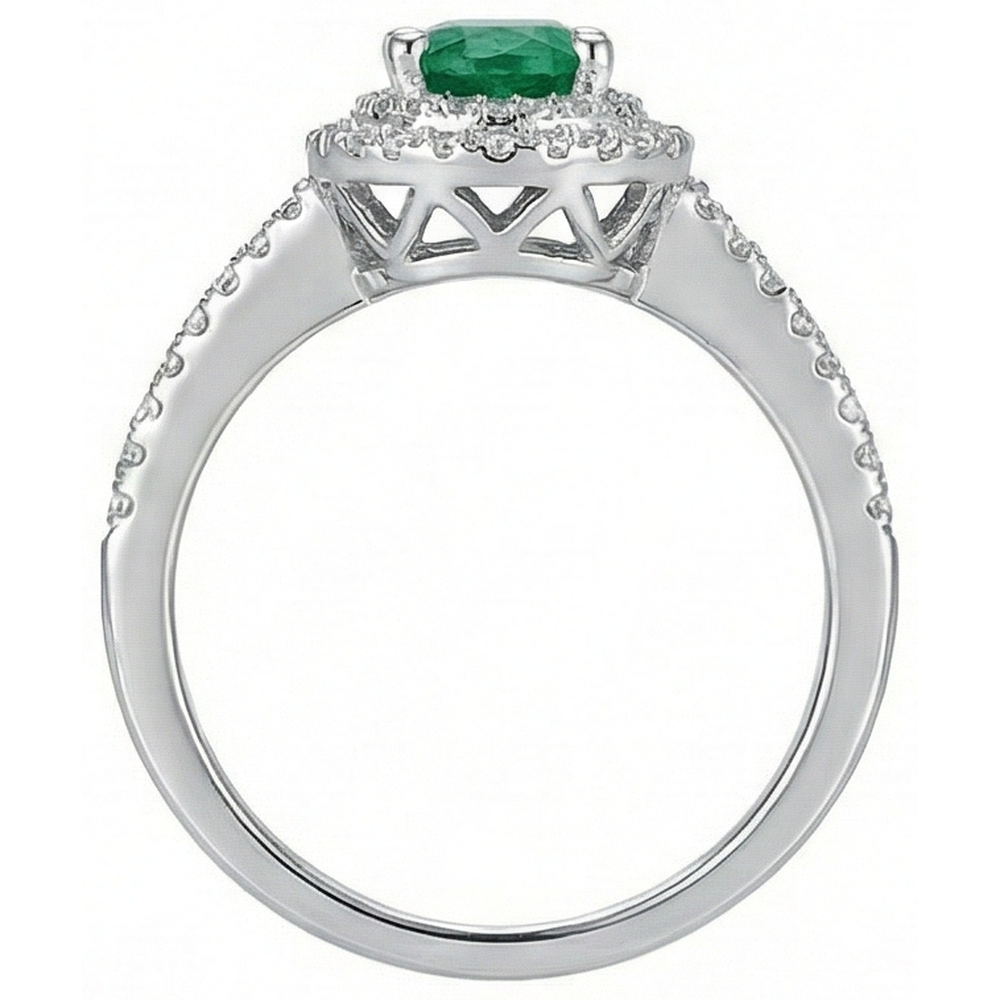 2.5 Kt Grüner Smaragd Ovalschliff und Aus der Erde Abgebauter Natürlicher Diamant Ehering Weißgold 14K