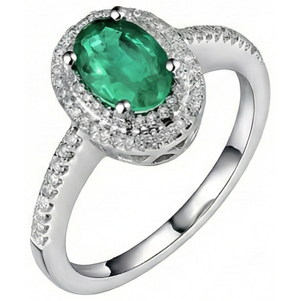 2.5 Kt Grüner Smaragd Ovalschliff und Aus der Erde Abgebauter Natürlicher Diamant Ehering Weißgold 14K