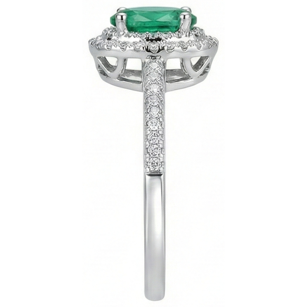 2.5 Kt Grüner Smaragd Ovalschliff und Aus der Erde Abgebauter Natürlicher Diamant Ehering Weißgold 14K