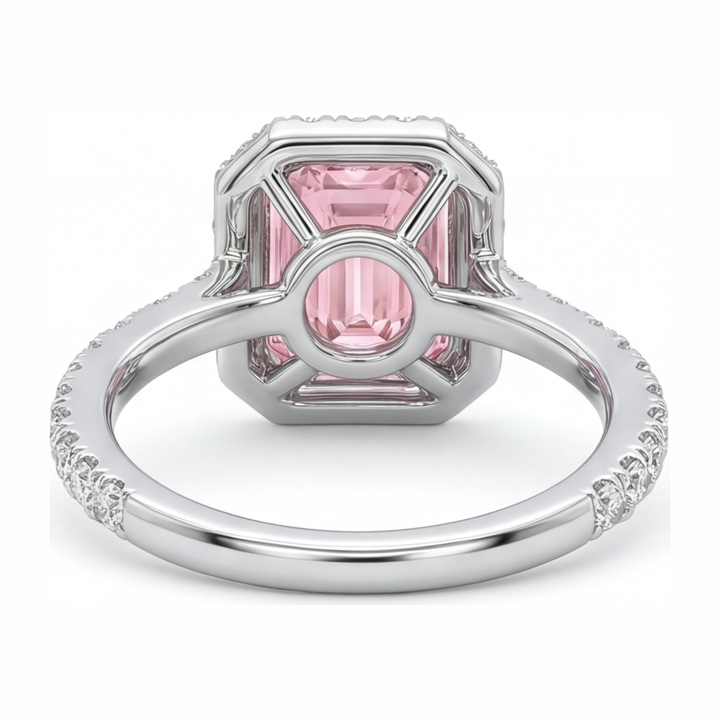 Ring mit rosa Diamant, 2,5 Karat, im Labor gezüchtet, Smaragdschliff, Halo, 14 Karat Weißgold