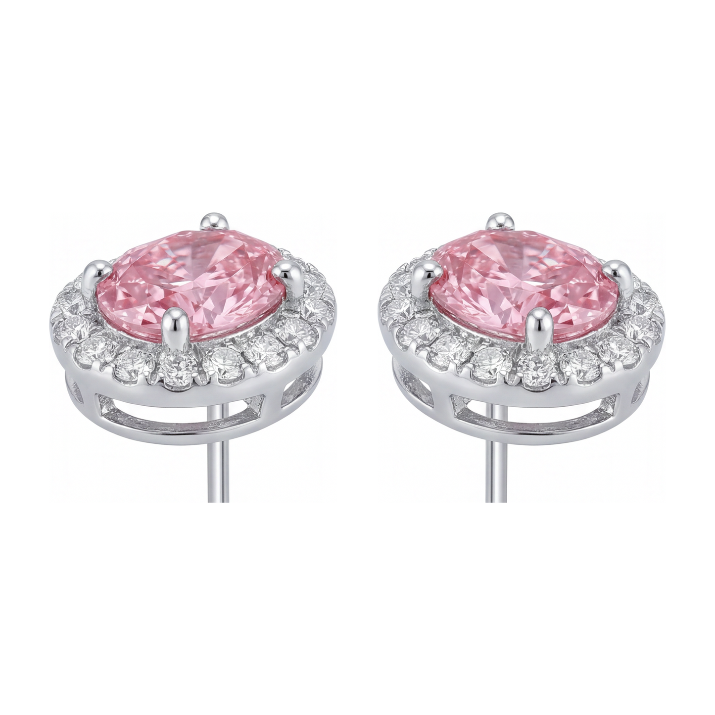 Tropfenohrringe mit rosa Diamant, 2,5 Karat, im Labor gezüchtet, ovaler Halo, 14 Karat Weißgold