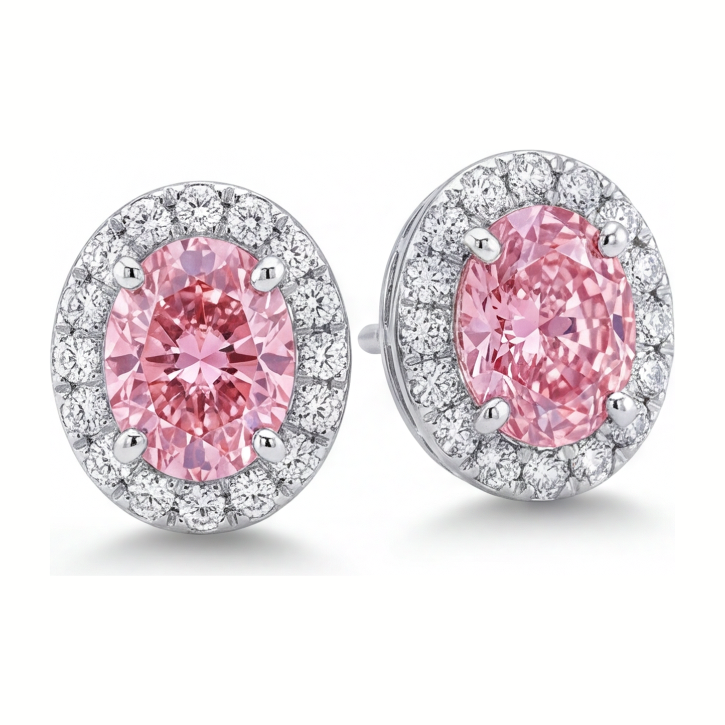 Tropfenohrringe mit rosa Diamant, 2,5 Karat, im Labor gezüchtet, ovaler Halo, 14 Karat Weißgold