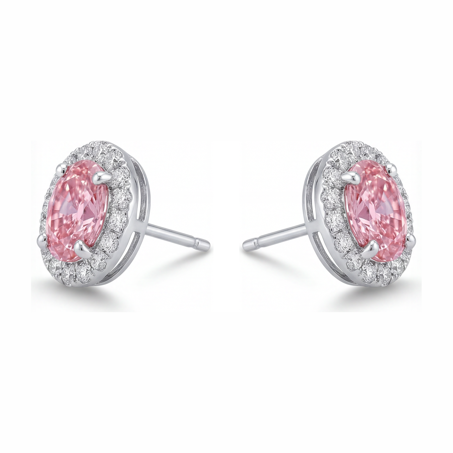 Tropfenohrringe mit rosa Diamant, 2,5 Karat, im Labor gezüchtet, ovaler Halo, 14 Karat Weißgold