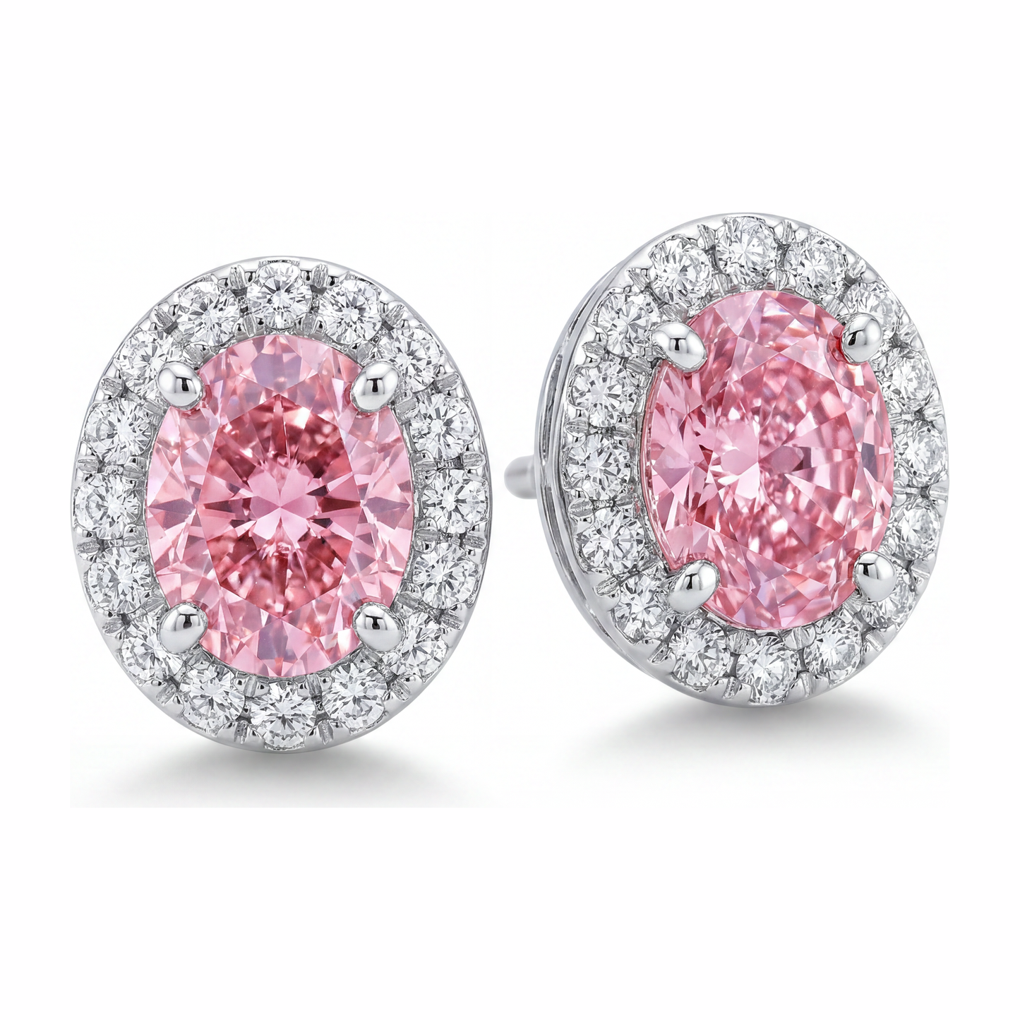 Tropfenohrringe mit rosa Diamant, 2,5 Karat, im Labor gezüchtet, ovaler Halo, 14 Karat Weißgold