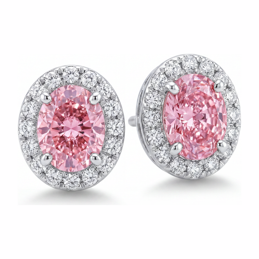 Tropfenohrringe mit rosa Diamant, 2,5 Karat, im Labor gezüchtet, ovaler Halo, 14 Karat Weißgold