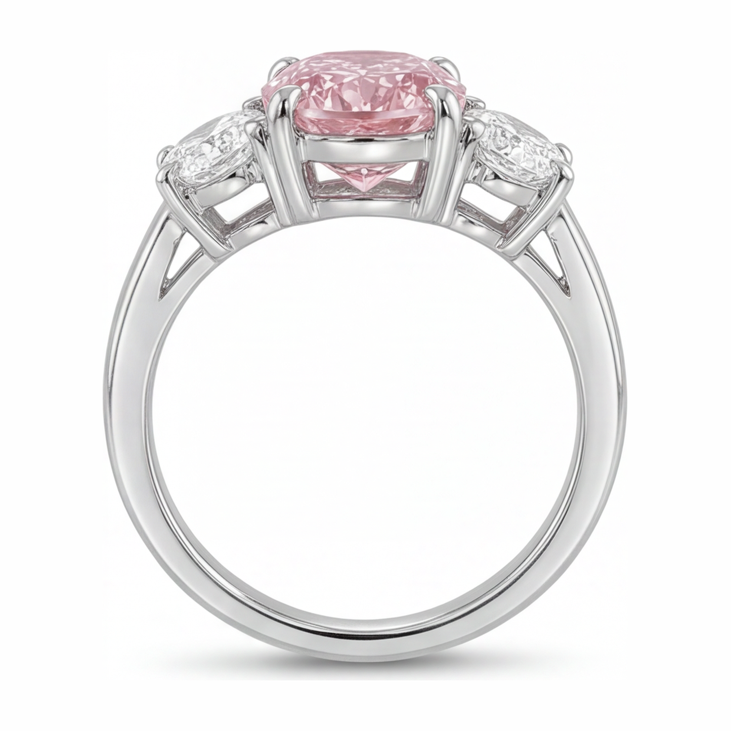 Rosa Verlobungsring 2,5 Karat im Labor gezüchteter ovaler Diamant Dreistein 14 Karat Weißgold
