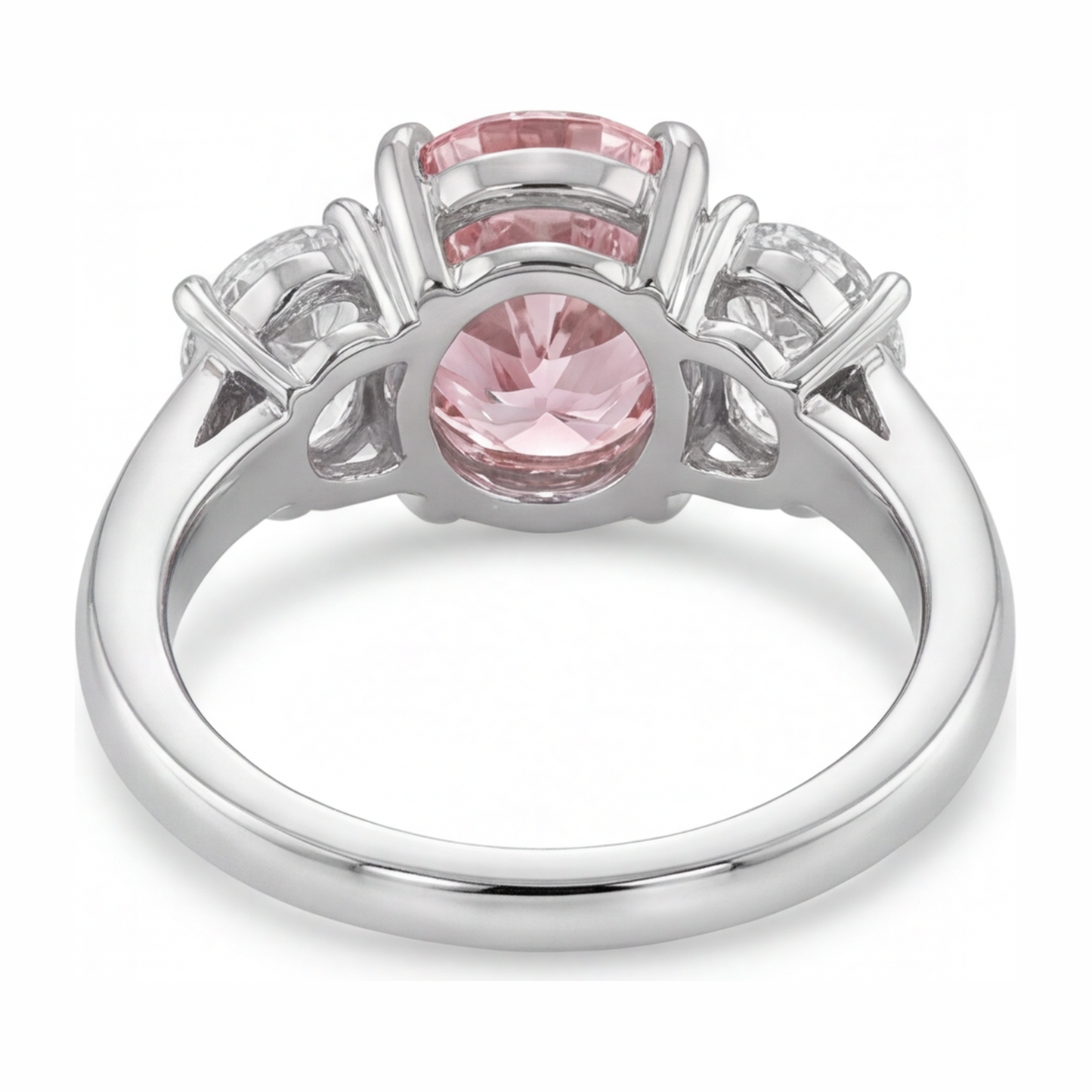 Rosa Verlobungsring 2,5 Karat im Labor gezüchteter ovaler Diamant Dreistein 14 Karat Weißgold