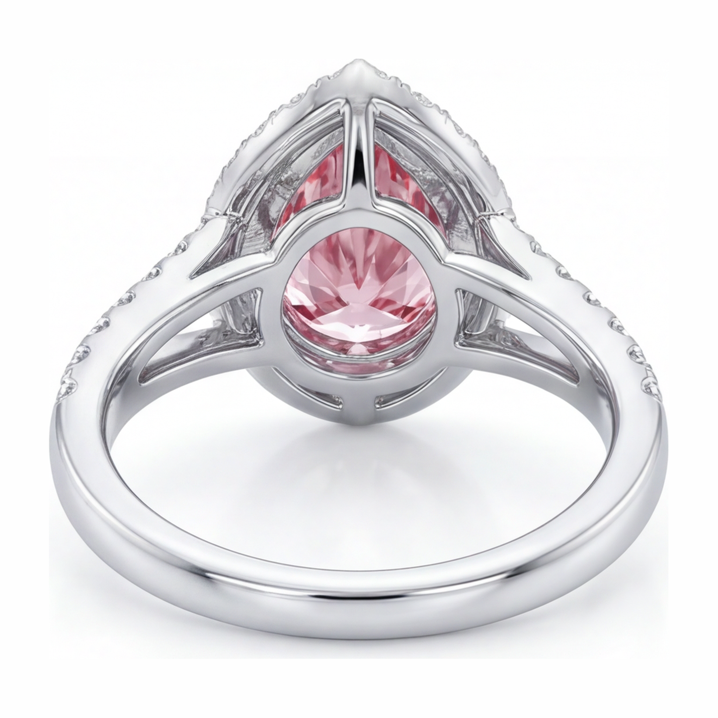 Verlobungsring mit rosa Diamant, 2,5 Karat, im Labor gezüchtet, Tropfenschliff, Halo, 14 Karat Weißgold