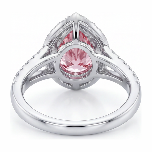Verlobungsring mit rosa Diamant, 2,5 Karat, im Labor gezüchtet, Tropfenschliff, Halo, 14 Karat Weißgold