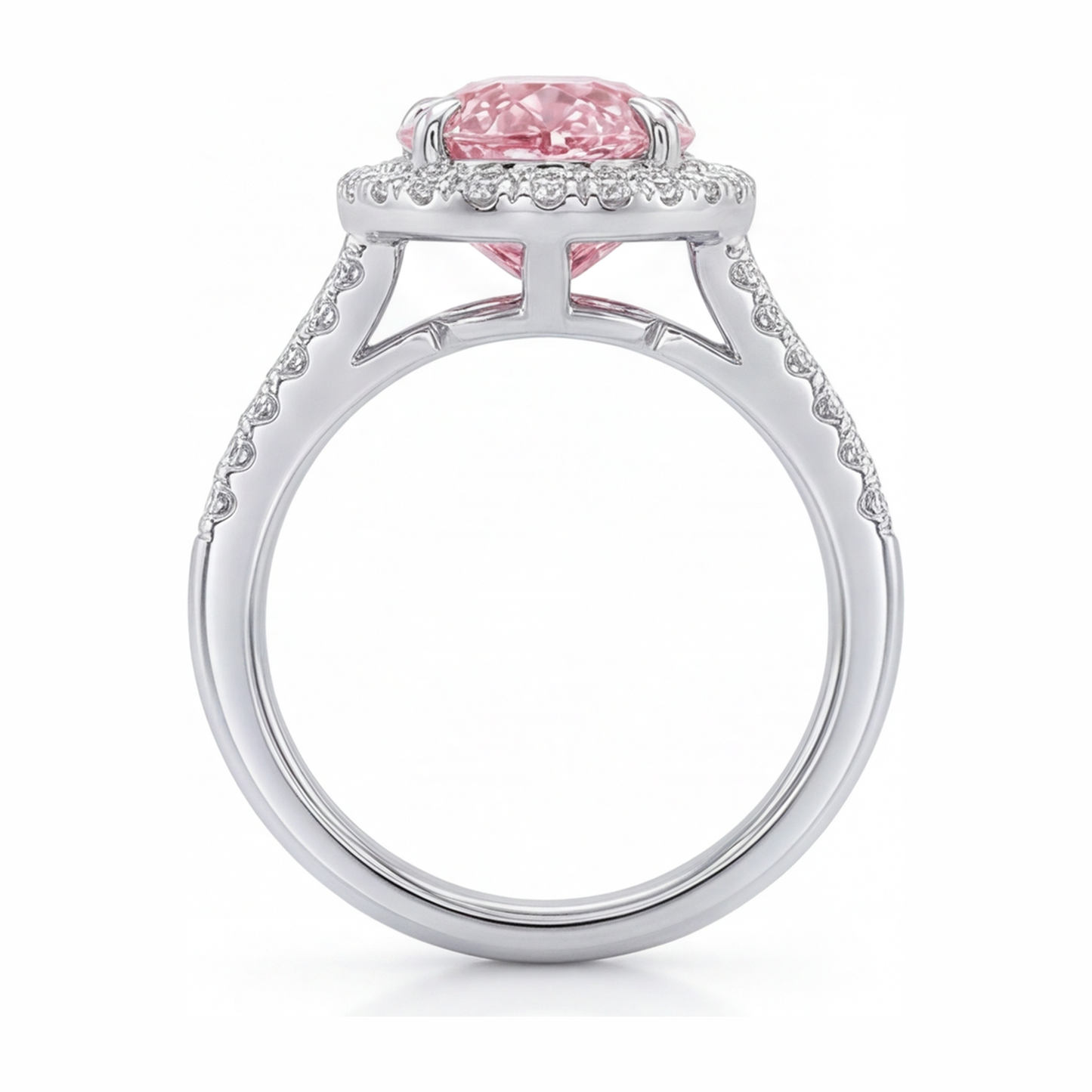 Verlobungsring mit rosa Diamant, 2,5 Karat, im Labor gezüchtet, Tropfenschliff, Halo, 14 Karat Weißgold
