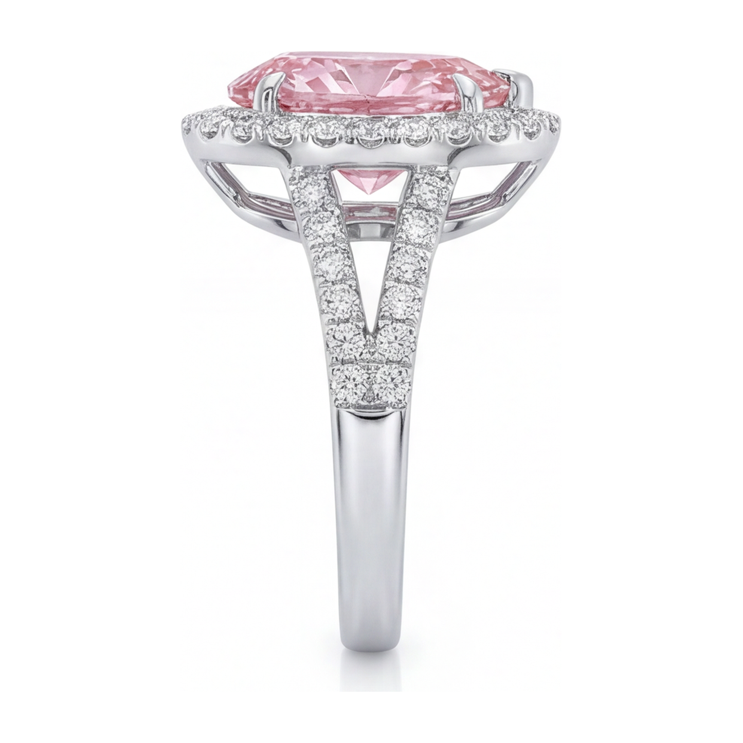Verlobungsring mit rosa Diamant, 2,5 Karat, im Labor gezüchtet, Tropfenschliff, Halo, 14 Karat Weißgold