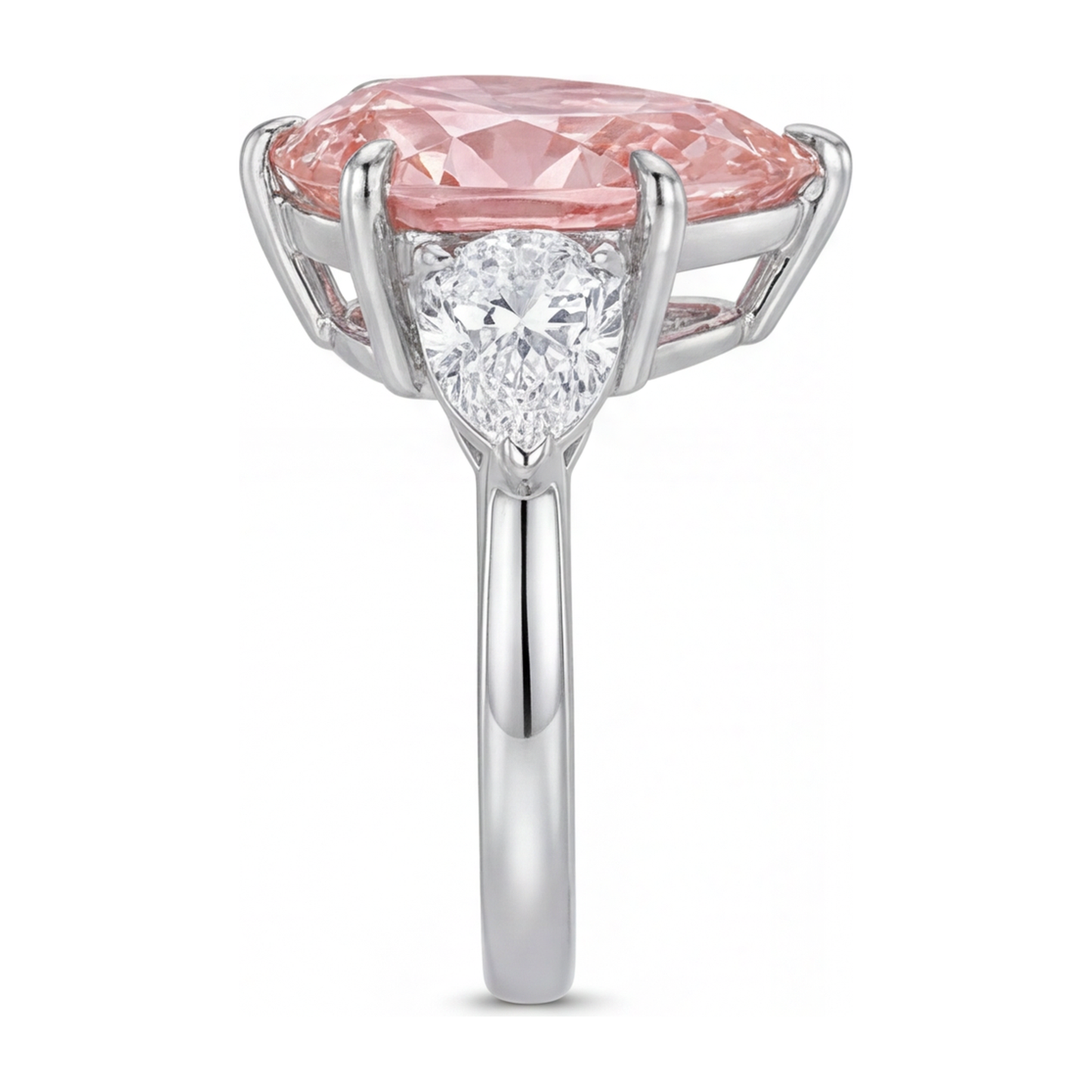 Dreistein-Goldring aus 14 Karat Weißgold mit rosa Diamant, 2,5 Karat, Tropfenschliff, im Labor gezüchtet