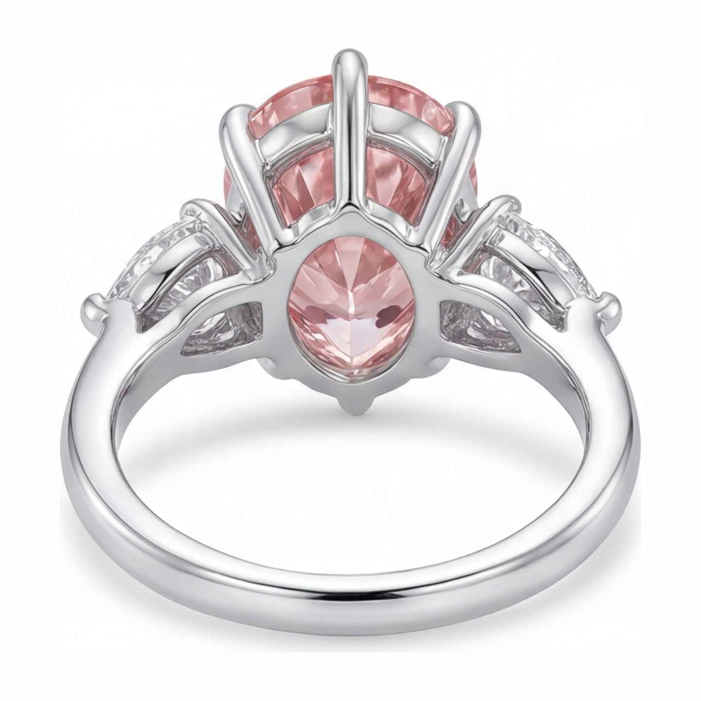 Dreistein-Goldring aus 14 Karat Weißgold mit rosa Diamant, 2,5 Karat, Tropfenschliff, im Labor gezüchtet