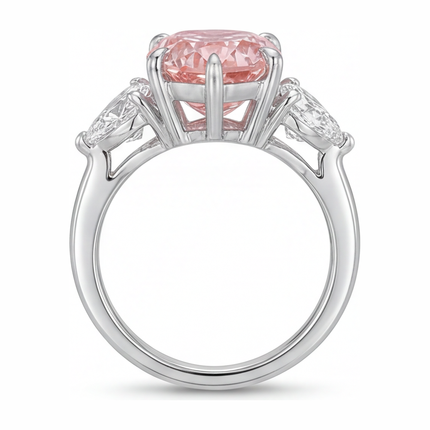 Dreistein-Goldring aus 14 Karat Weißgold mit rosa Diamant, 2,5 Karat, Tropfenschliff, im Labor gezüchtet