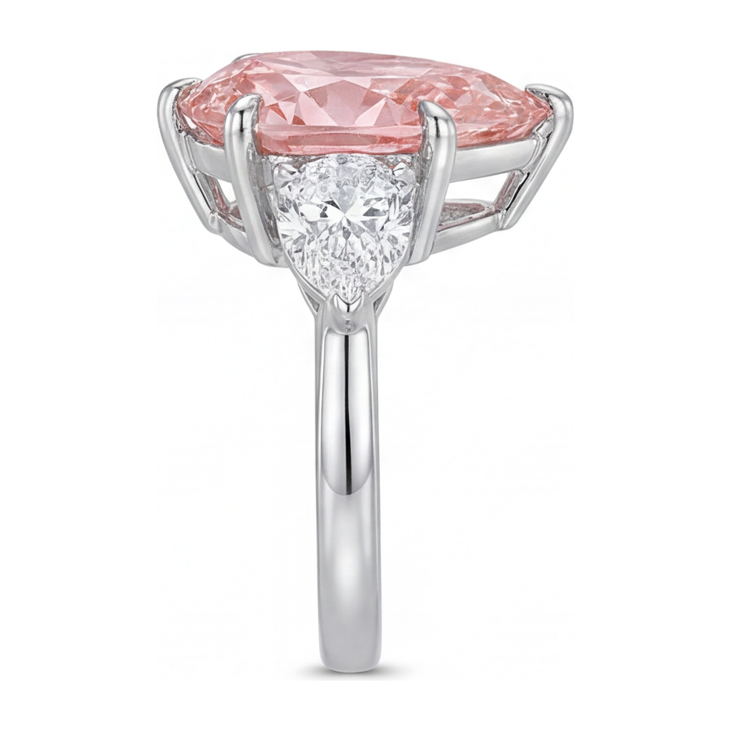 Dreistein-Goldring aus 14 Karat Weißgold mit rosa Diamant, 2,5 Karat, Tropfenschliff, im Labor gezüchtet