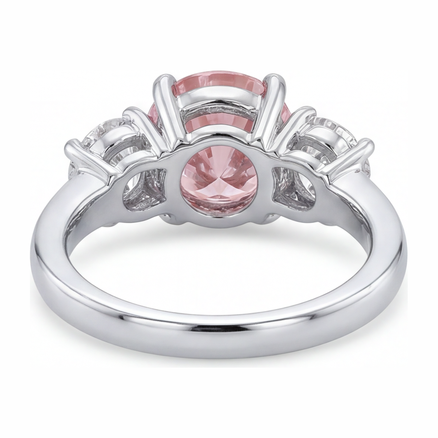 Verlobungsring mit im Labor gezüchtetem pinkfarbenem Diamant, 2,5 Karat, rund, Dreistein, 14 Karat Weißgold