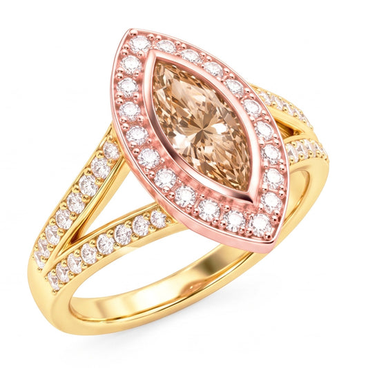 2.50 Karat F Vs1 Aus der Erde Abgebauter Natürlicher Diamant Halo Edelstein Ring Zweifarbiger Goldschmuck
