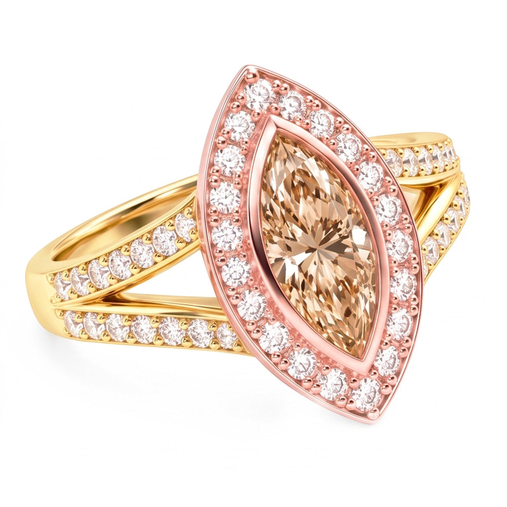 2.50 Karat F Vs1 Aus der Erde Abgebauter Natürlicher Diamant Halo Edelstein Ring Zweifarbiger Goldschmuck