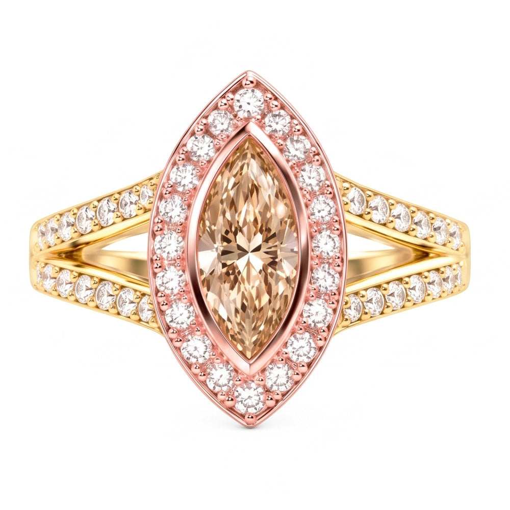 2.50 Karat F Vs1 Aus der Erde Abgebauter Natürlicher Diamant Halo Edelstein Ring Zweifarbiger Goldschmuck