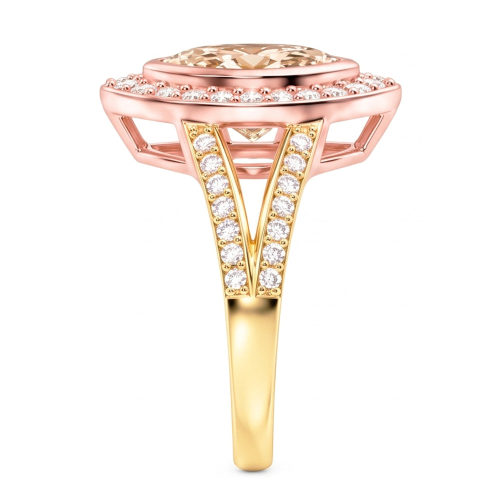 2.50 Karat F Vs1 Aus der Erde Abgebauter Natürlicher Diamant Halo Edelstein Ring Zweifarbiger Goldschmuck