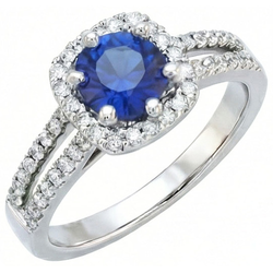 2.50 Karat blauer Saphir und weißer runder Aus der Erde Abgebauter Natürlicher Diamantring Weißgold