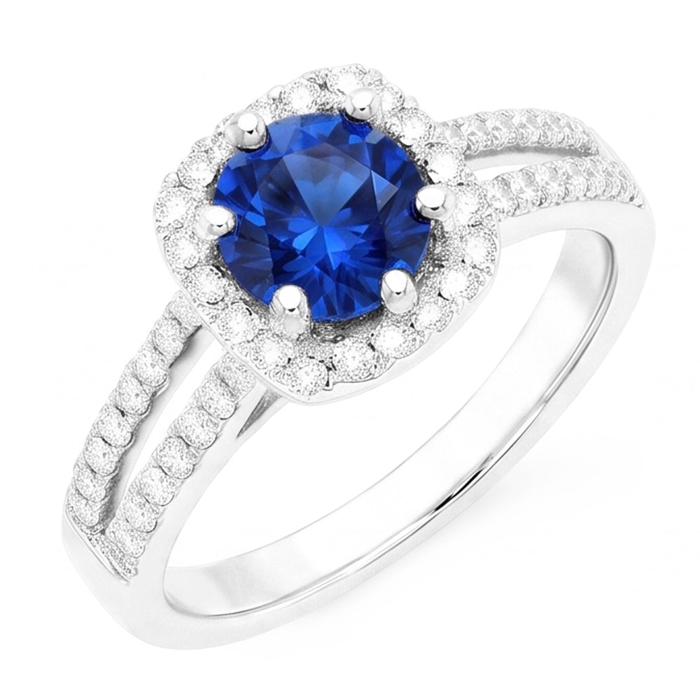 2.50 Karat blauer Saphir und weißer runder Aus der Erde Abgebauter Natürlicher Diamantring Weißgold