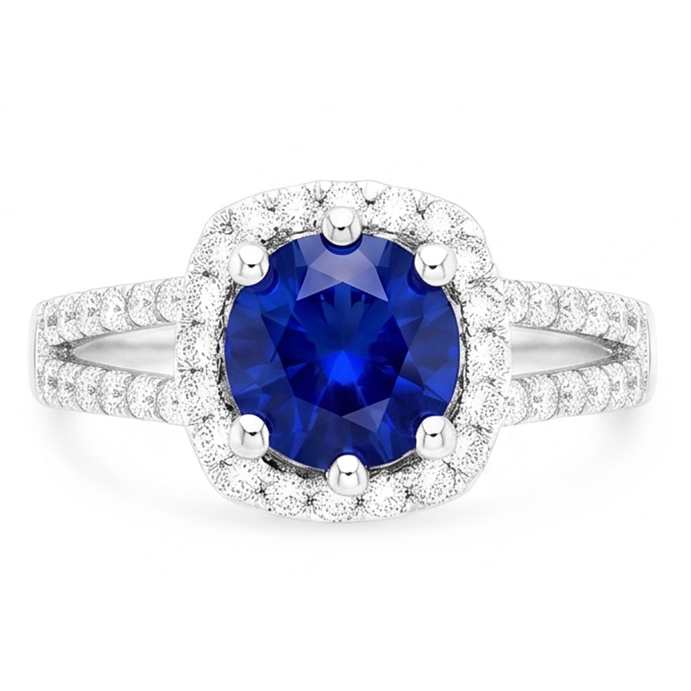 2.50 Karat blauer Saphir und weißer runder Aus der Erde Abgebauter Natürlicher Diamantring Weißgold