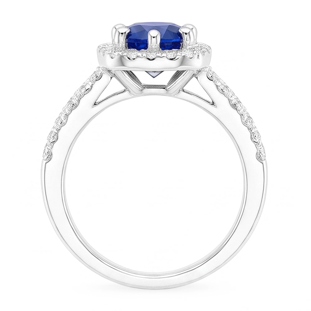 2.50 Karat blauer Saphir und weißer runder Aus der Erde Abgebauter Natürlicher Diamantring Weißgold